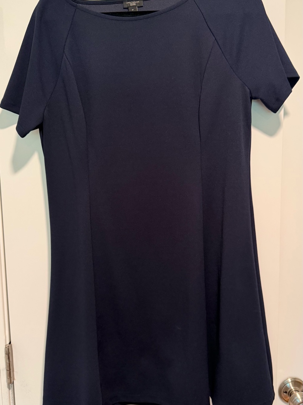 Ann Taylor Factory Navy Short-Sleeve Midi A-Line Dress